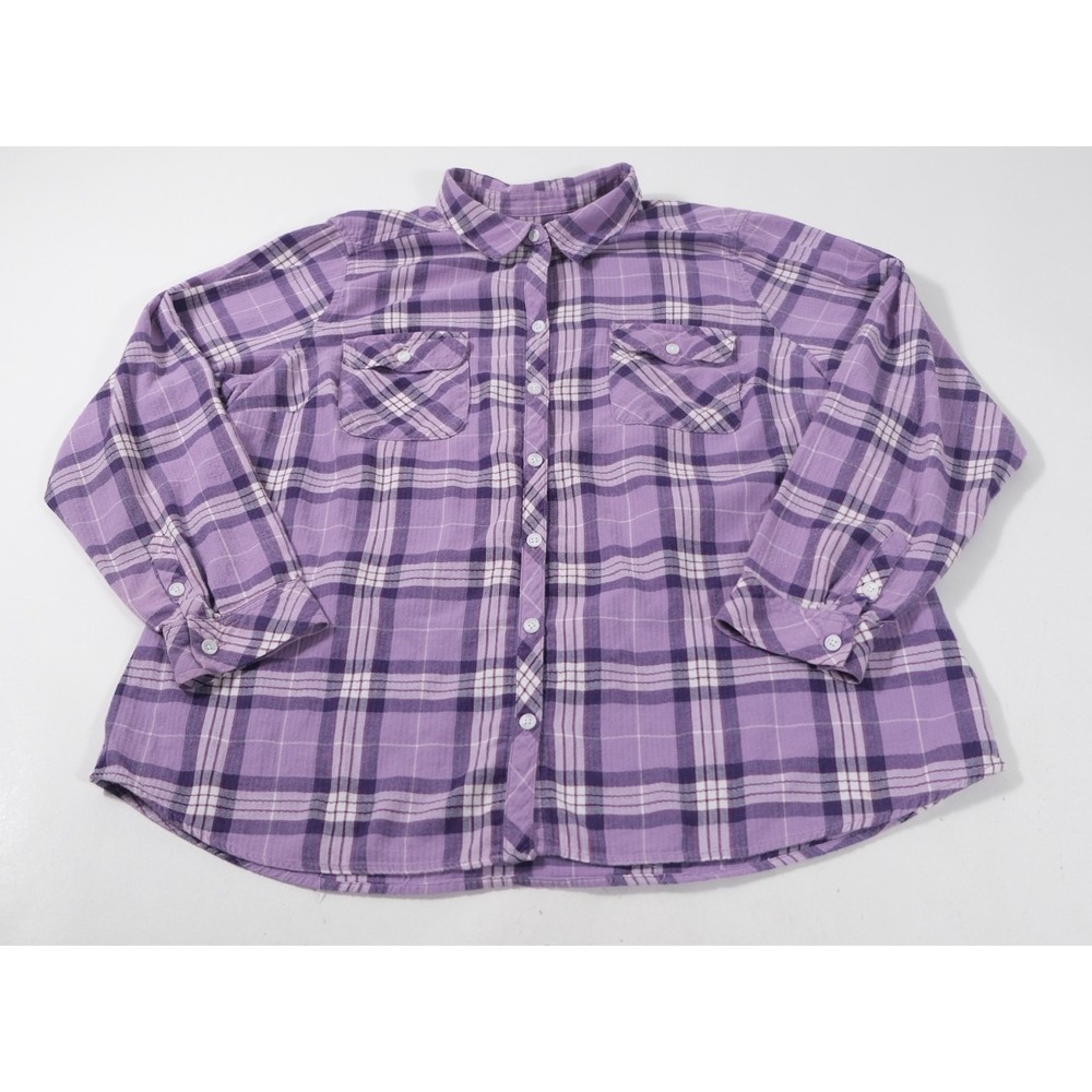 Croft & Barrow Button Up Shirt Womens XXL Purple Plaid Flannel Long Sleeve Top